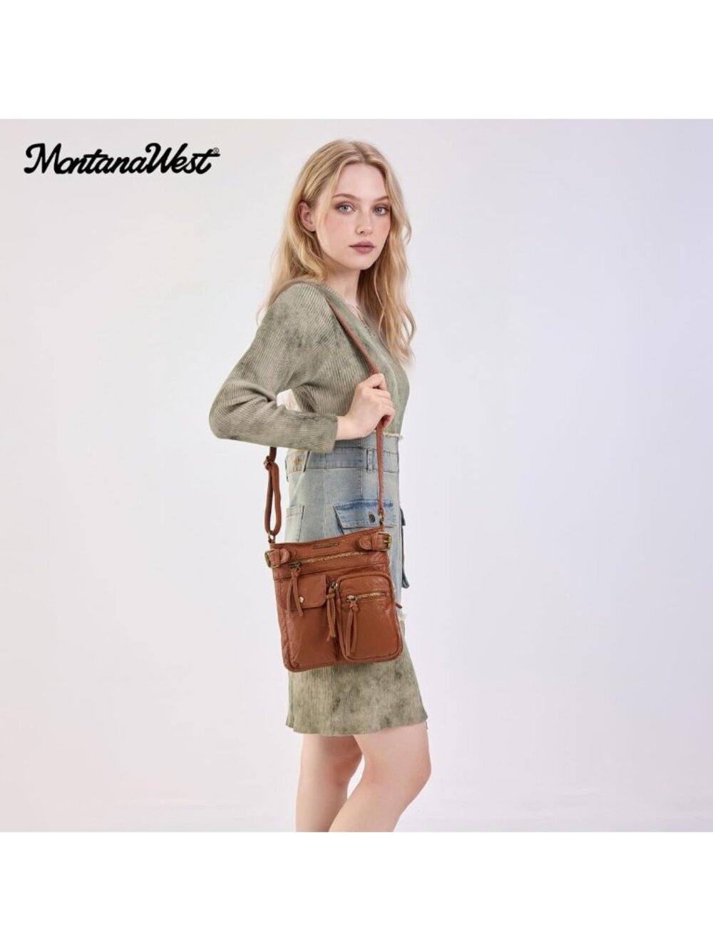 Stylish Soft Washed Leather Crossbody Bag for Women | Multi Pocket Design - Picture 9 of 9